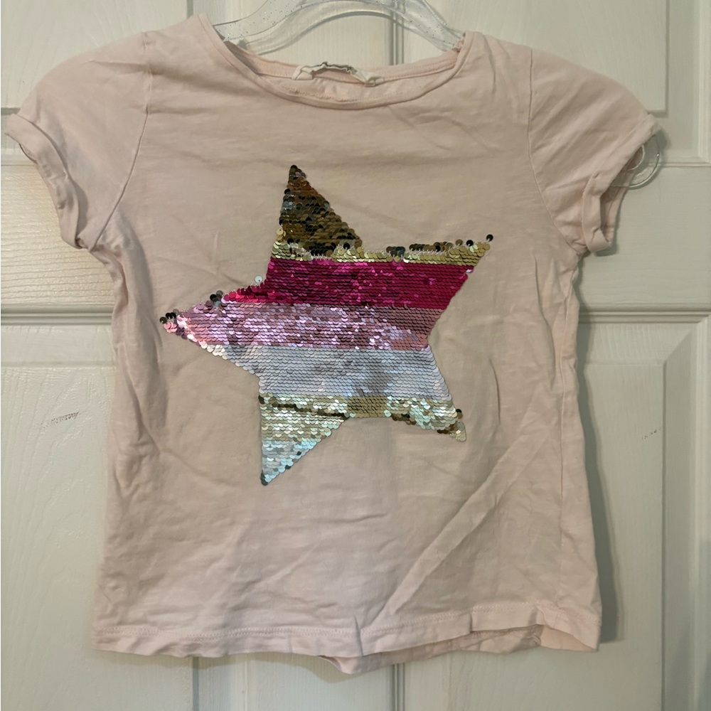 H&M Kids Sequin Star Tee - Pink and Multicolor
